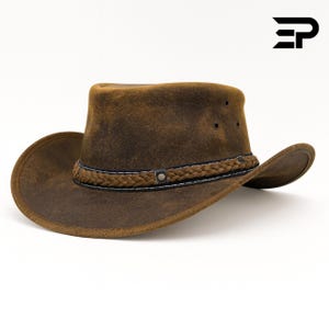 Australian Leather Cowboy Hat | Bush Outback Western Hat for Men & Women | Summer Lightweight Ranch Style Hat | Brown Cowboy Hat