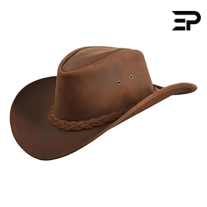 Handcrafted Leather Cowboy Hat for Men and Women | Lightweight Western Hat with Shapeable Wide Brim | Unisex Ranch Style Hat