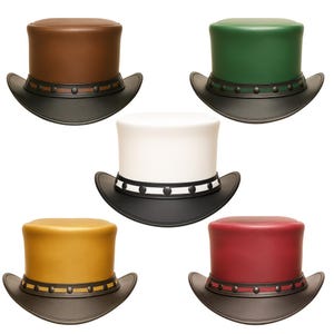 Handmade Leather Top Hat, Steampunk Gothic Hat in Multiple Colors, Gifts for Men & Women, Festival, Cosplay, Victorian Style Hat, 4th July