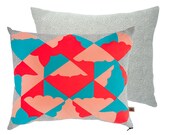 Kites - Screenprinted cotton cushion (turq, peach, flouro red)