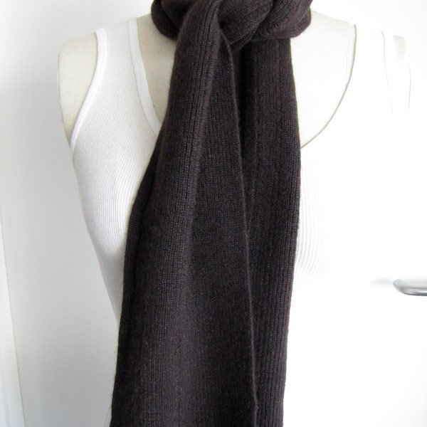 Cashmere/Silk ribbed skinny scarf - chocolate/aubergine