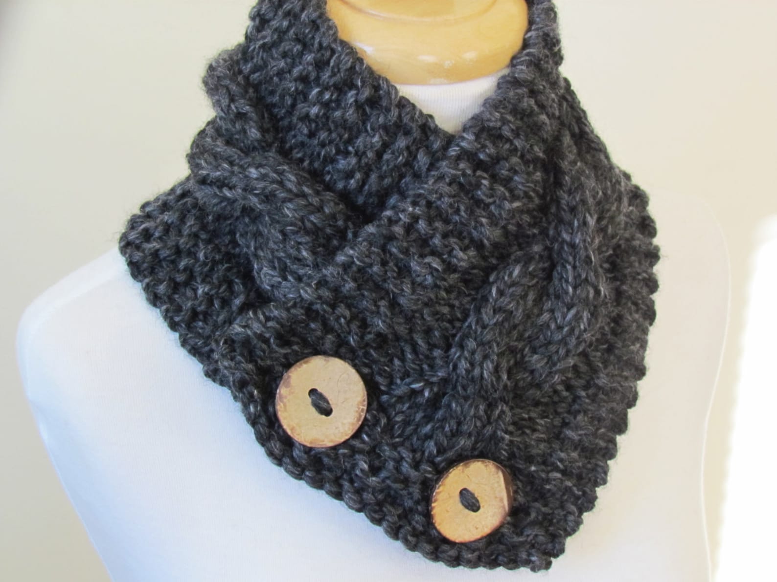 Knit Neck Warmer Cable Knit Scarf Winter Scarf in Charcoal Etsy