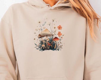 Cottagecore Mushroom Hoodie, Botanical Forest Pullover