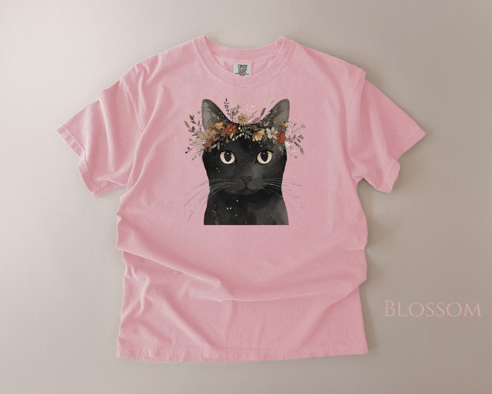 Floral Cat Shirt, Black Cat With Floral Crown, Boho Cat Plants Shirt ...