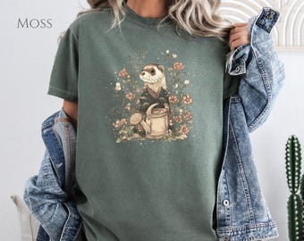 Ferret Shirt, Gardening gift For Women, Bohemian clothing for summer, Cottage Core gardening shirt Gifts.
