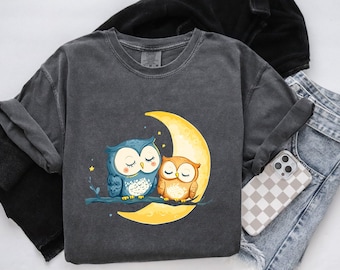 Kawaii Owl T-Shirt: Boho Crescent Moon Graphic Tee