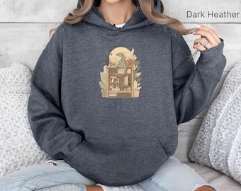 Cottagecore Book Dragon Hoodie, Whimsical Fantasy Sweatshirt