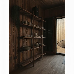 Rustic Burnt Wood Bookshelf – Tall Multi-Tier Open Shelf Unit for Living Room or Study | Custom Solid Pine Bookcase L1111ZZ