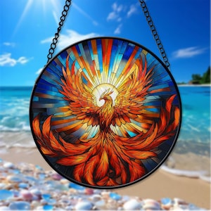 Phoenix Faux Stained Glass Suncatcher Hanging, Phoenix Decor Home Hanging Window, Phoenix Lover Decor, Phoenix Decor, Housewarming Gift P01L