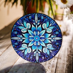 Winter Snowflake Stained Suncatcher, Snowflake Suncatcher Ornament, Housewarming gift, Winter Holiday Snowflake, Window Hanging Decoration
