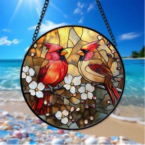 Red Cardinal Stained Glass Suncatcher, Bird Glass Art, Window Hanging, Cardinal Bird Lover, Cardinal Lover Gift, Cardinal Memorial Gifts