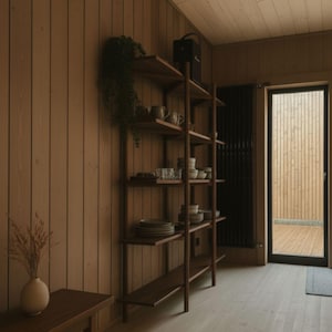 Mid-Century Modern Solid Wood Bookcase: Versatile Walnut Display Shelf