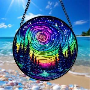 Stained Glass Northern Lights Aurora Suncatcher,  Window Hanging, Perfect Holiday Gift for Nature Lovers and Aurora Borealis Enthusiasts