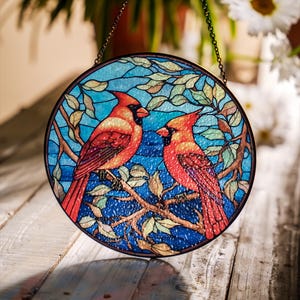 Red Cardinal Stained Glass Suncatcher, Bird Glass Art, Window Hanging, Cardinal Bird Lover, Cardinal Lover Gift, Cardinal Memorial Gifts