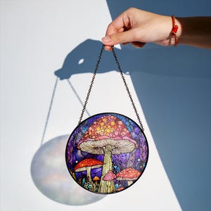 Stained Glass Mushroom Suncatcher, Mushroom Suncatcher for Nature Lovers, Mushroom Window Hangings, Mushroom Decor, Mushroom Lover Gift