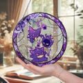 Handcrafted Ghost Pokémon Suncatcher, Purple Floral Stained Glass Window Decor, Gift for Fans& Collectors, Gothic Pokémon Home Art P164346ZV product logo
