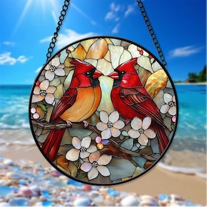 Red Cardinal Stained Glass Suncatcher, Bird Glass Art, Window Hanging, Cardinal Bird Lover, Cardinal Lover Gift, Cardinal Memorial Gifts