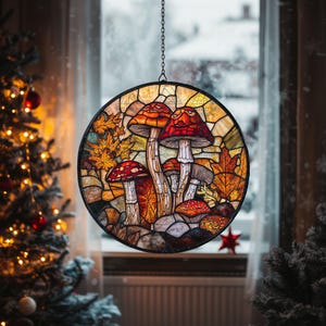 Mushroom Stained Glass Suncatcher, Mushroom window hangings for Christmas Decoration, House Decoration, Mushroom Decor, Mushroom Lover Gift