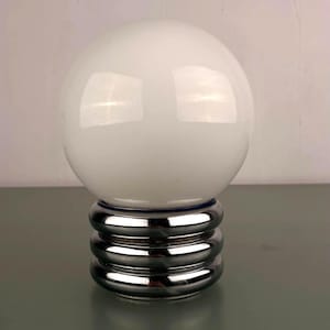 Space Age Vintage Chrome Table Lamp | 70s Opaline Glass Globe  Light | Retro Futurism  Decor | Mid Century White Milky Glass Sphere Lighting