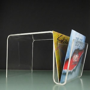 Minimalist Plexiglass  Side Table | Transparent Vinyl LP Display or Magazine Rack | Low Acrylic Sculptural Coffee Table