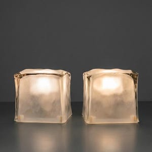 IKEA Iviken ijsblokjeslamp | Vintage Scandinavisch glas jaren 90 | Gematteerde brutalistische tafellamp | Zware geometrische gloed afbeelding 2
