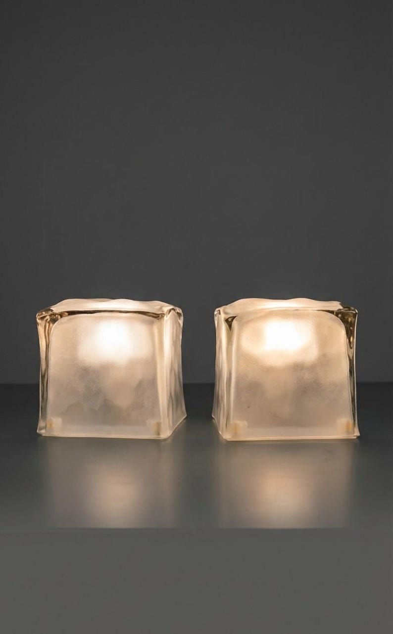 IKEA Iviken ijsblokjeslamp | Vintage Scandinavisch glas jaren 90 | Gematteerde brutalistische tafellamp | Zware geometrische gloed afbeelding 2