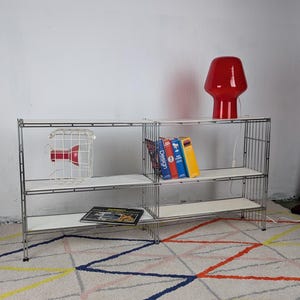 Vintage Multistrux Modular Shelving Unit - Mid-Century Modern White & Chrome Side Board - Living Room  Console