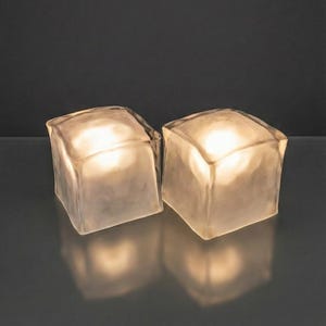 IKEA Iviken ijsblokjeslamp | Vintage Scandinavisch glas jaren 90 | Gematteerde brutalistische tafellamp | Zware geometrische gloed afbeelding 3