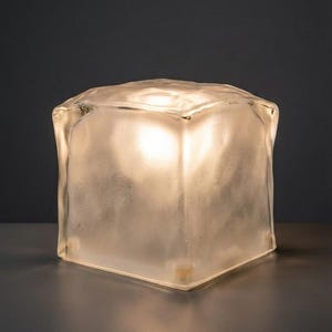 IKEA Iviken Ice Cube Lamp | 1990s Vintage Scandinavian Glass | Frosted Brutalist Table Light | Heavy Geometric Glow
