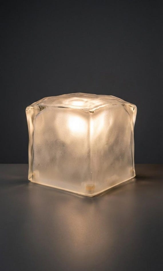 IKEA Iviken Ice Cube Lamp | 1990s Vintage Scandinavian Glass | Frosted Brutalist Table Light | Heavy Geometric Glow