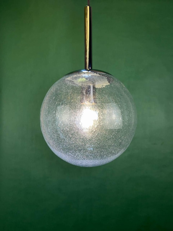Vintage mid-century modern bubble pendant light by Glashütte Limburg 70s  MCM transparent globe ceiling hanging lamp Retro textured glass