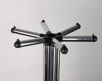 Porte-manteau Battista vintage chromé par Giuseppe Raimondi, portant pliant moderniste italien des années 80, décoration d'entrée de l'ère spatiale rare,