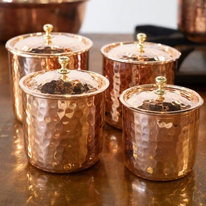 Handmade Copper Spice set of 4, Copper Canister Set, Copper Spice Jars, Copper Kitchen Decoration, Housewarming Gift, Gift for Wife