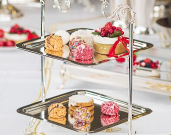 Handmade Silver Plated Tiered Stand, Luxury Silver Plated Serving Ware, Elegant Silver Plated Party Tray, Gift for Wife, Housewarming Gift