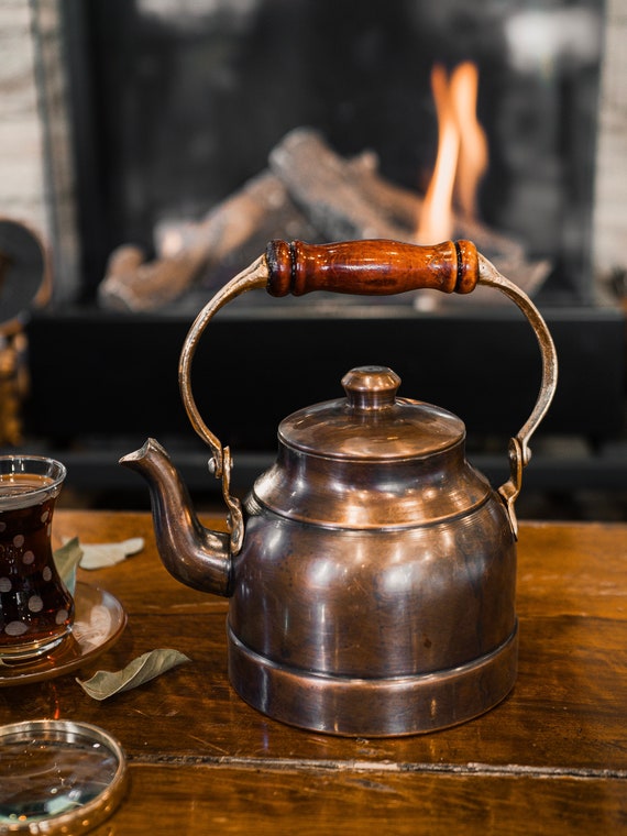Handmade Copper Teapot, Copper Tea Kettle with Wood Handle, Vintage Style Copper Kettle, Stovetop Tea Kettle