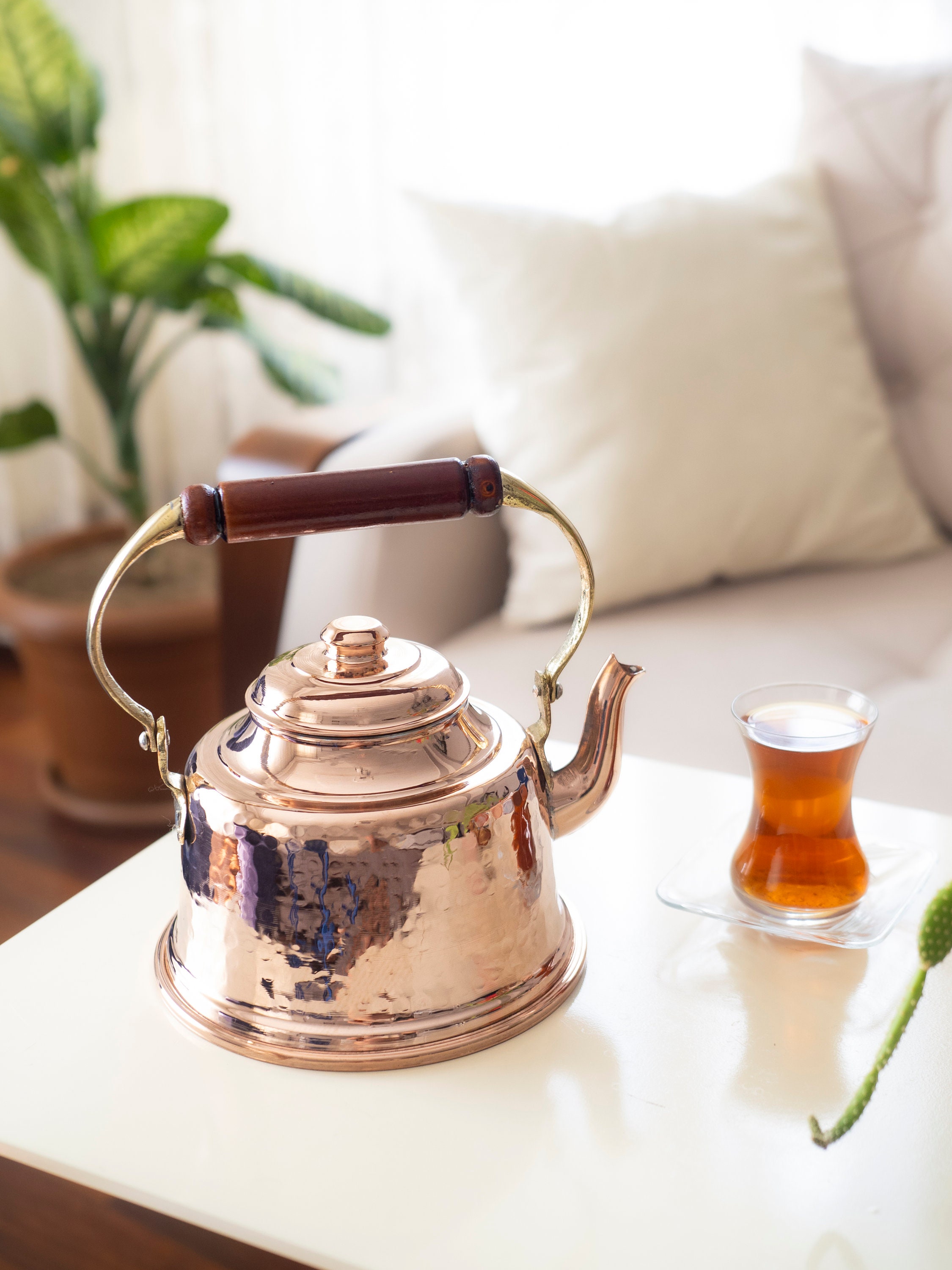 Classic Cuisine Copper Tea Kettle - Teapot For Stovetop With Copper Exterior, Nickel Lining, And Ceramic Handle - 7.25C/1.8Q Vintage-Style Kettle - Perfect For Tea, Coffee, Or Cooking