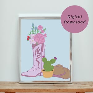 Cowgirl boot art print, Western floral art print, Cowgirl print, Floral western wall art, Cowgirl boot flowers, Flowers in cowgirl boot