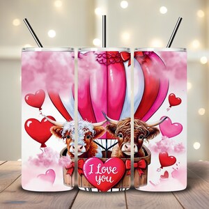 Whimsical Cows in Hot Air Balloon - Be My Valentine Tumbler Wrap, Instant Download, 20 oz Sublimation Design