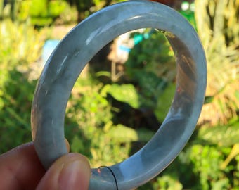 61mm Natural White Jadeite Jade Bangle – Grade A Untreated Burmese Jade, Polished Classic Round Bracelet with Certificate
