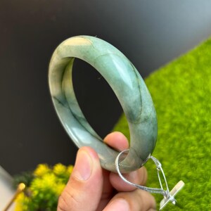 58mm Grade A Burmese Jadeite Bangle Bracelet: Handcrafted Green & White