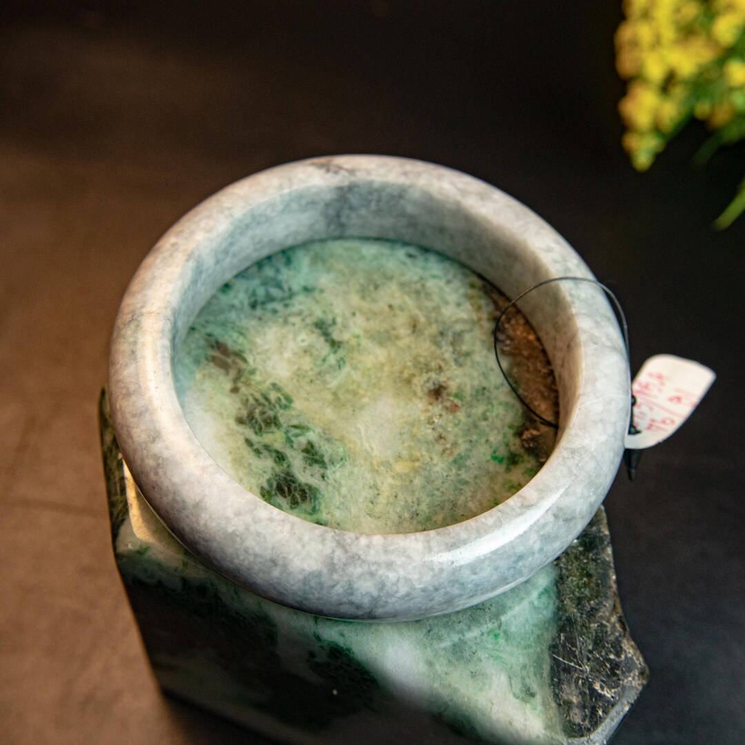 Burmese Jadeite Bangle: Gray With Green Moss Pattern, 57.58mm - Etsy