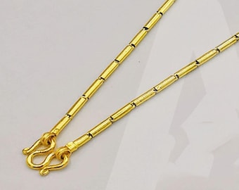 Handmade 24K Yellow Gold Tubetto Chain Necklace: Thai Gold, 20 inch