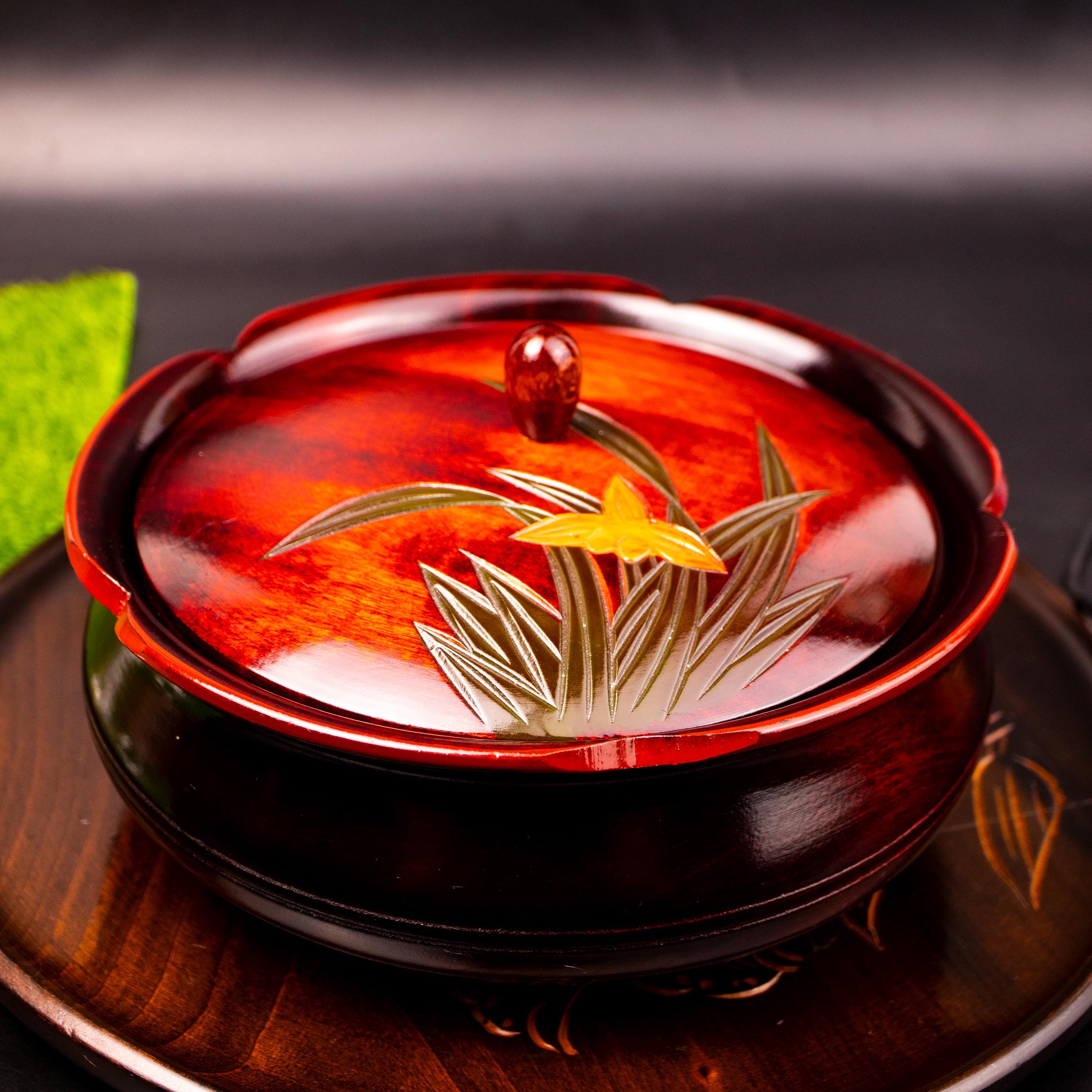 鳳凰彫刻 赤い漆器の盆 鎌倉彫 【公式通販】
