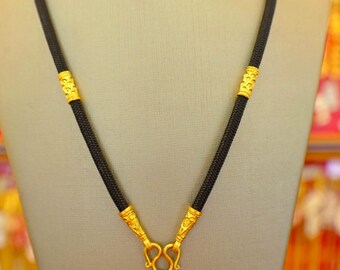 24k Gold Paracord Pendant Necklace: Black Rope Amulet Necklace