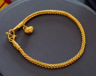 Handmade 24k Gold Heart Bracelet: Thai Chain, Lucky Charm