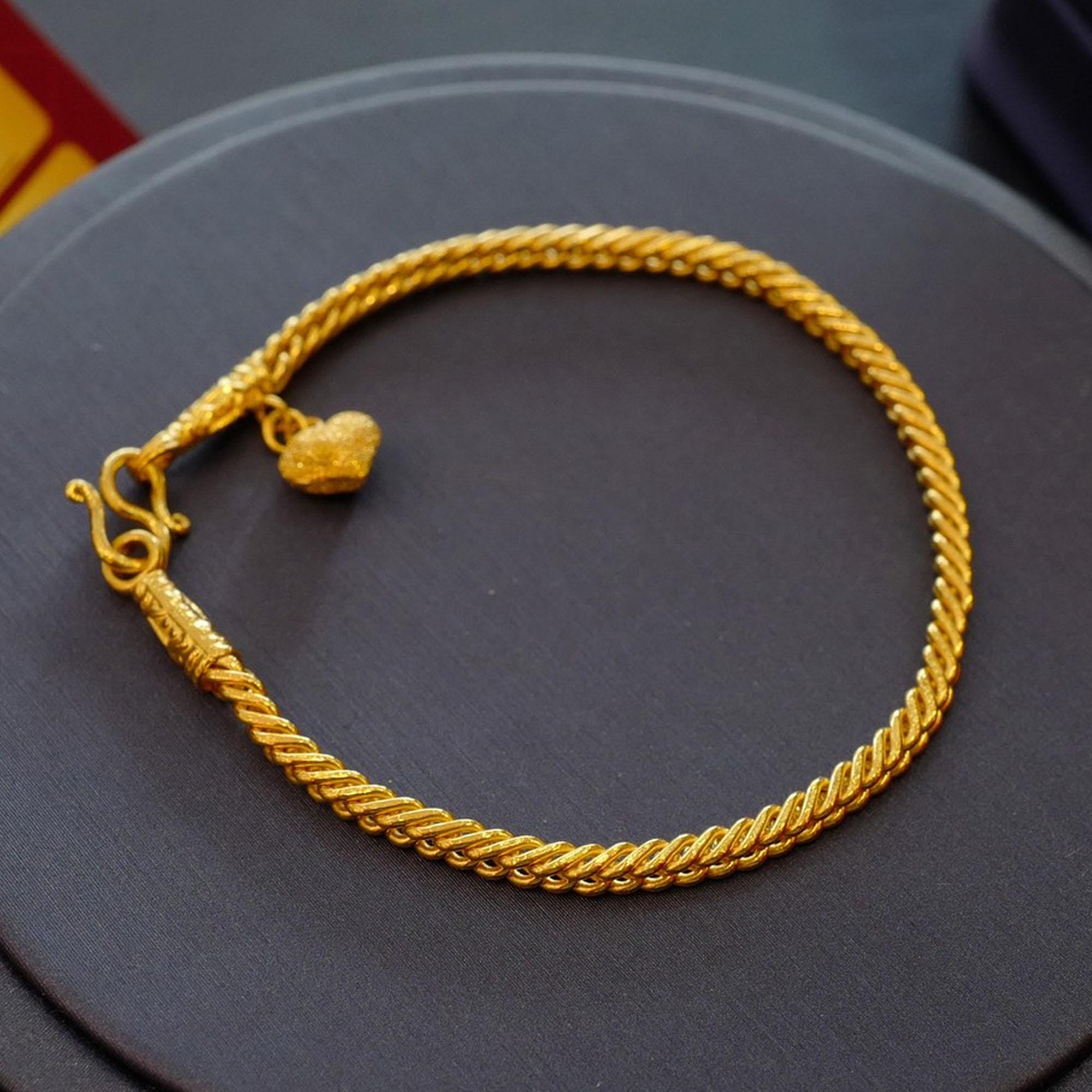 Handmade 24k Gold Heart Bracelet: Thai Chain, Lucky Charm - Etsy