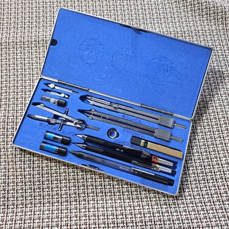 Silver Drawing Instruments Vintage Ito Drawing Instruments Drafting Compass Set Kokuyo PM-95 Japan ...