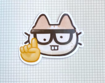 Erm eigentlich Katzenaufkleber | Süßer, lustiger Tier Sticker, Nerd Katze mit Brille, Aufkleber für Laptop, Schreibwaren, Journaling