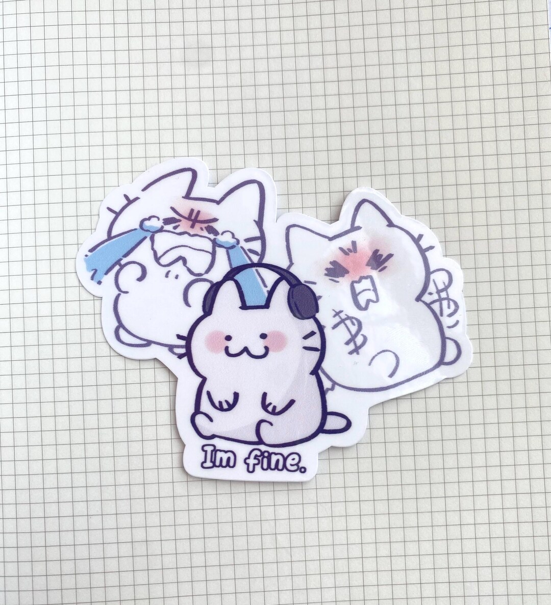 I’m Fine Cat Sticker | Cute, Funny Animal Sticker, Crying Raging Cat ...