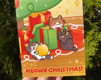 Merry Christmas Greeting Card. Cute Cats Sitting On A Gift Box. Stock Vector - Illustration Of Traditional, Animal: 161169606 - View #6
